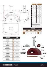 HORNO ALFA FORNI MODERNO 3  PIZZE HIBRIDO ROJO ANTIGUO