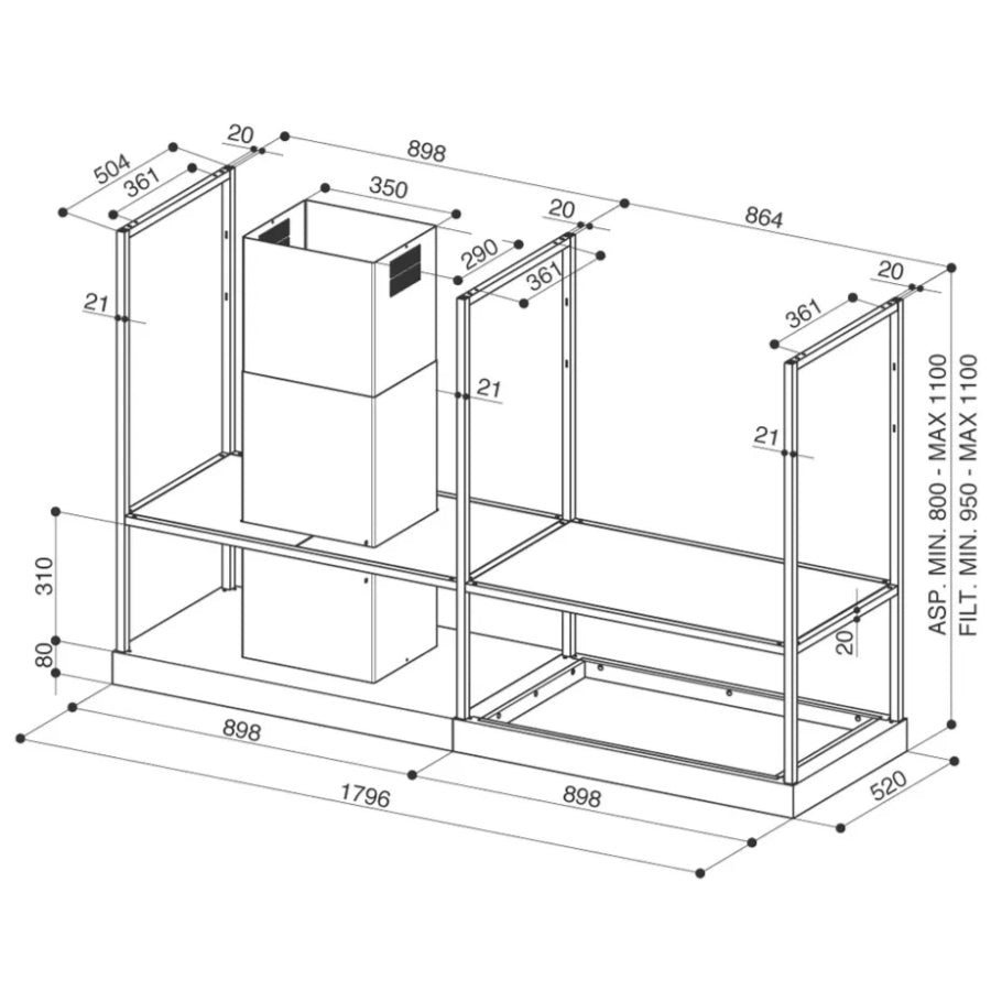 Campana De Isla T-Shelf Faber Color Negro 180cm