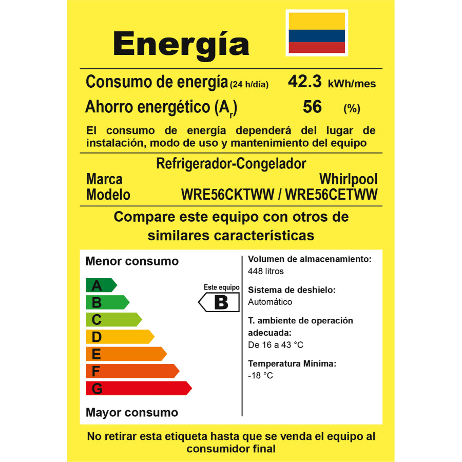 Refrgerador Con Congelador IInferior Xpert Inverter Whirlpool 450Lts