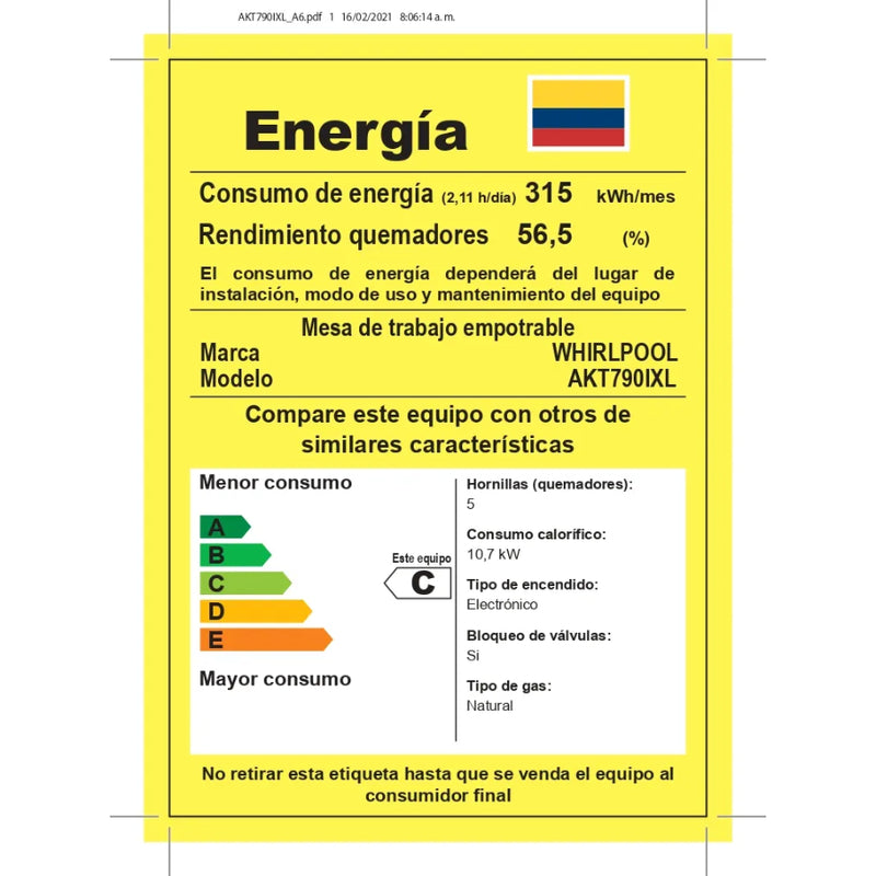Cubierta de Gas Whirlpool 30" - 73cm