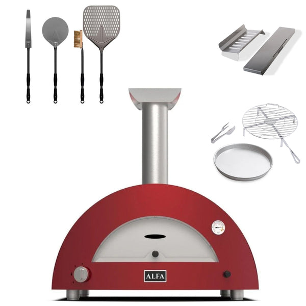 COMBO HORNO ALFA FORNI MODERNO 2 PIZZE HIBRIDO ROJO