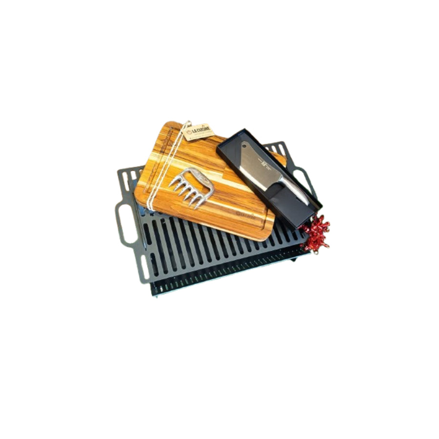 Combo Parrilla portable carbon + Garra Oso + Hachuela + Tabla de Asado