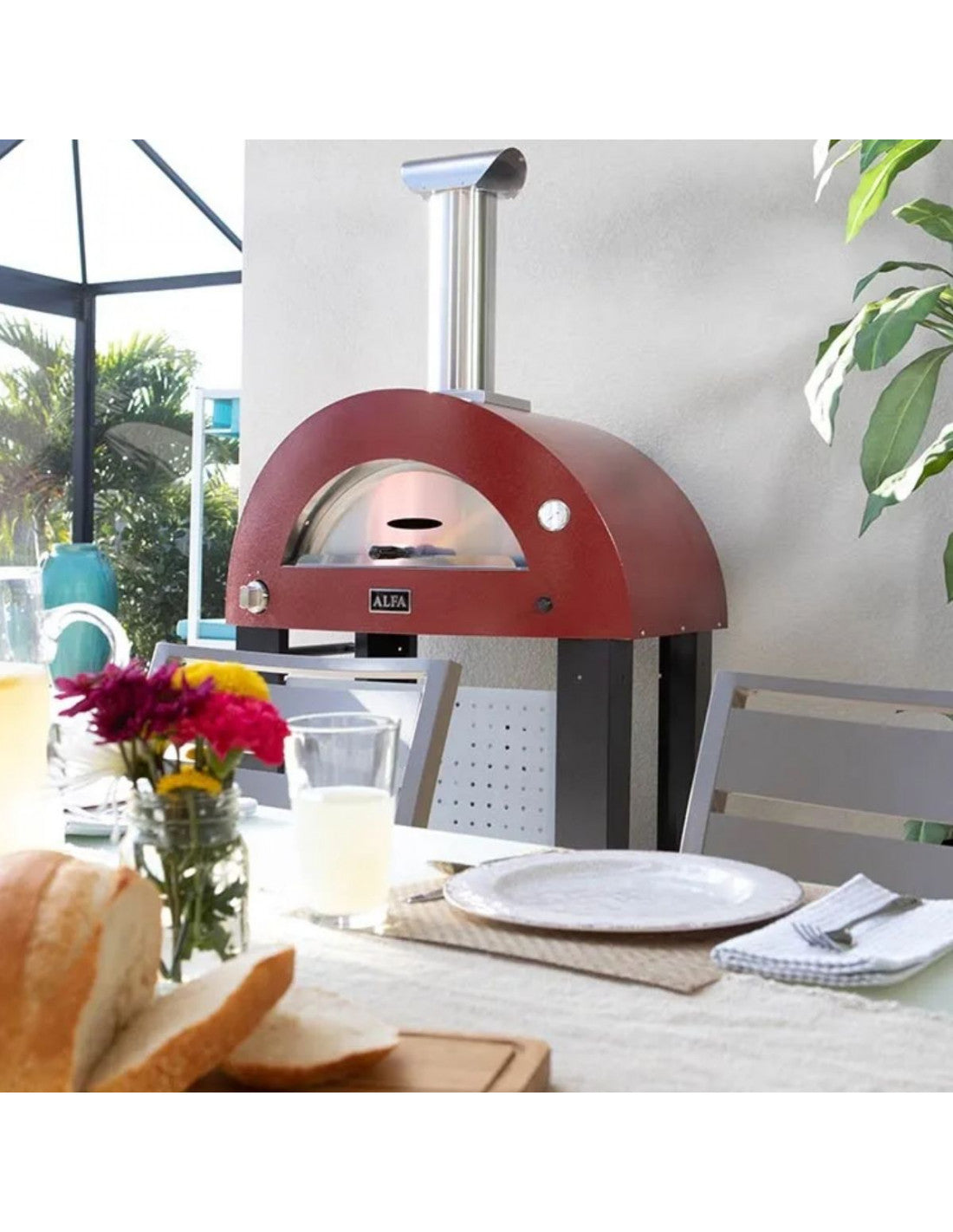 HORNO ALFA FORNI MODERNO 3  PIZZE HIBRIDO ROJO ANTIGUO