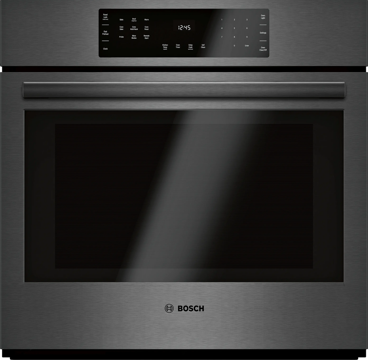 Horno Bosch de pared individual Serie 800 de 76 cm (30 pulgadas) acero inoxidable negro.