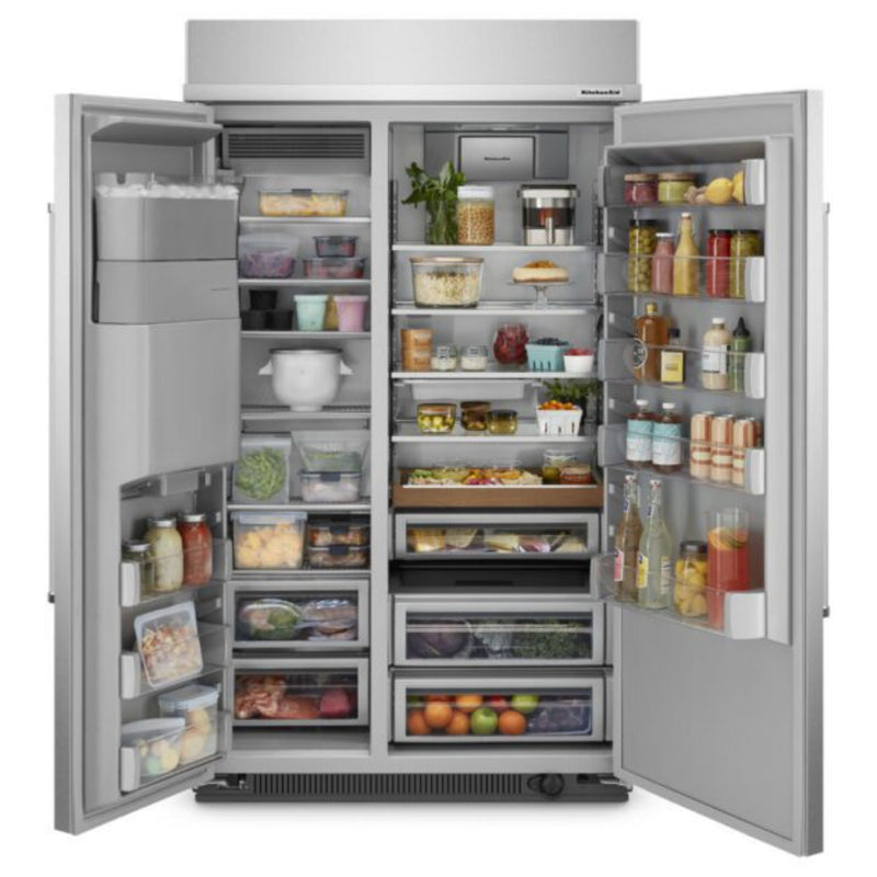 Refrigerador Kitchenaid empotrado de dos puertas de 29,4 pies cúbicos y 48" con dispensador de hielo y agua