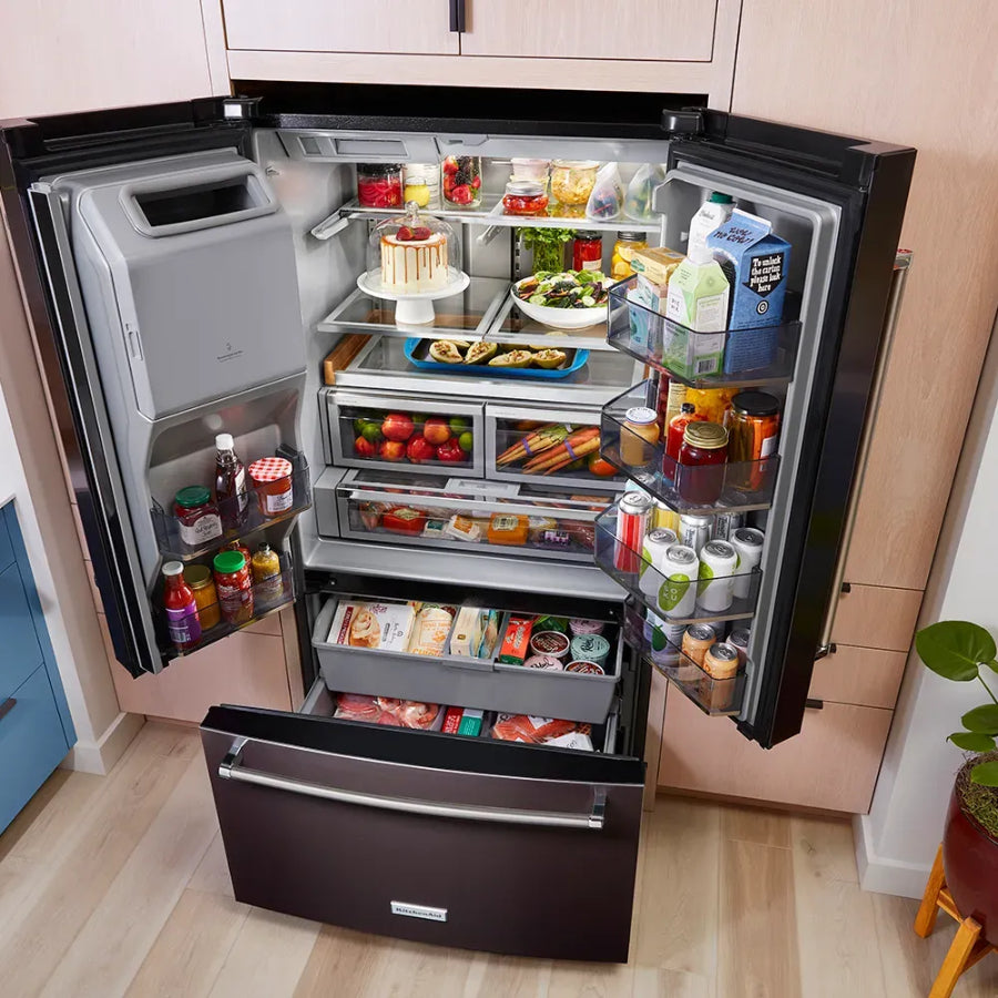 Refrigerador Puerta Francesa Con Dispensador Hielo y Agua Kitchenaid Color Negro 760Lts