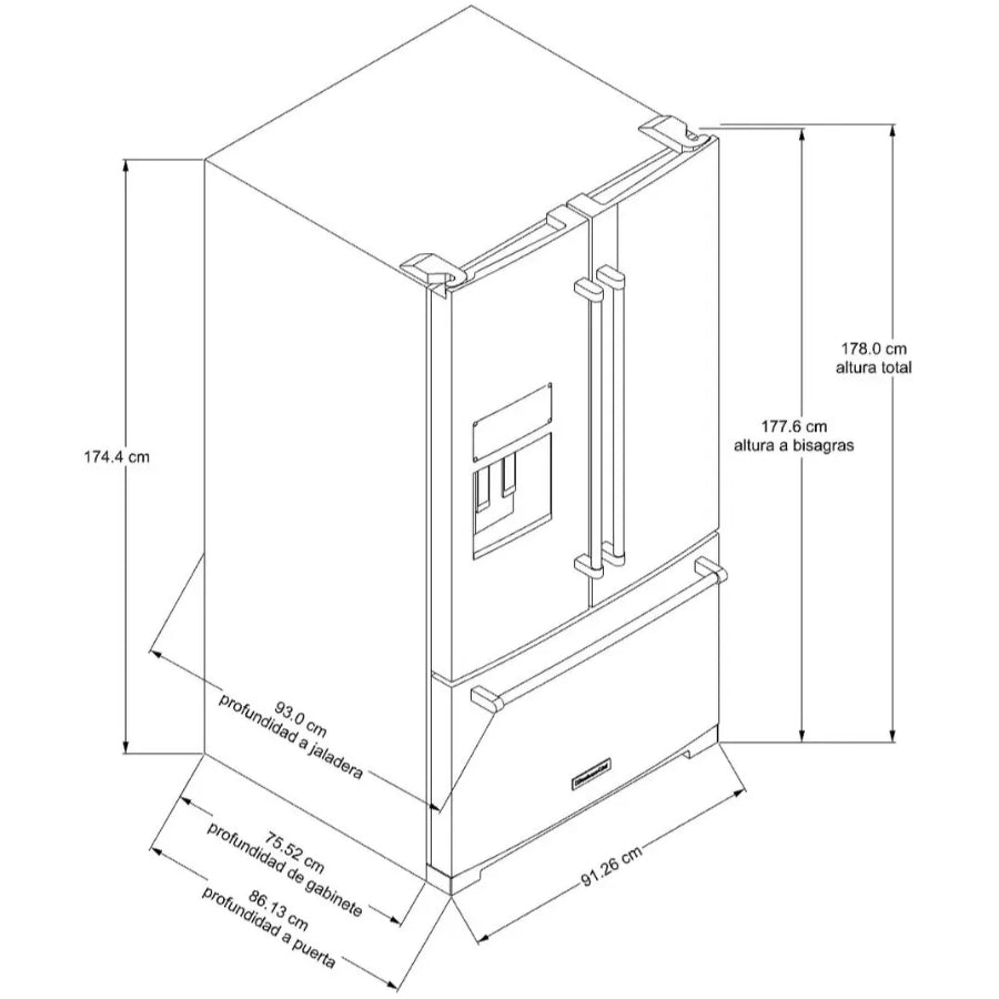 Refrigerador Puerta Francesa Con Dispensador Hielo y Agua Kitchenaid Color Negro 760Lts