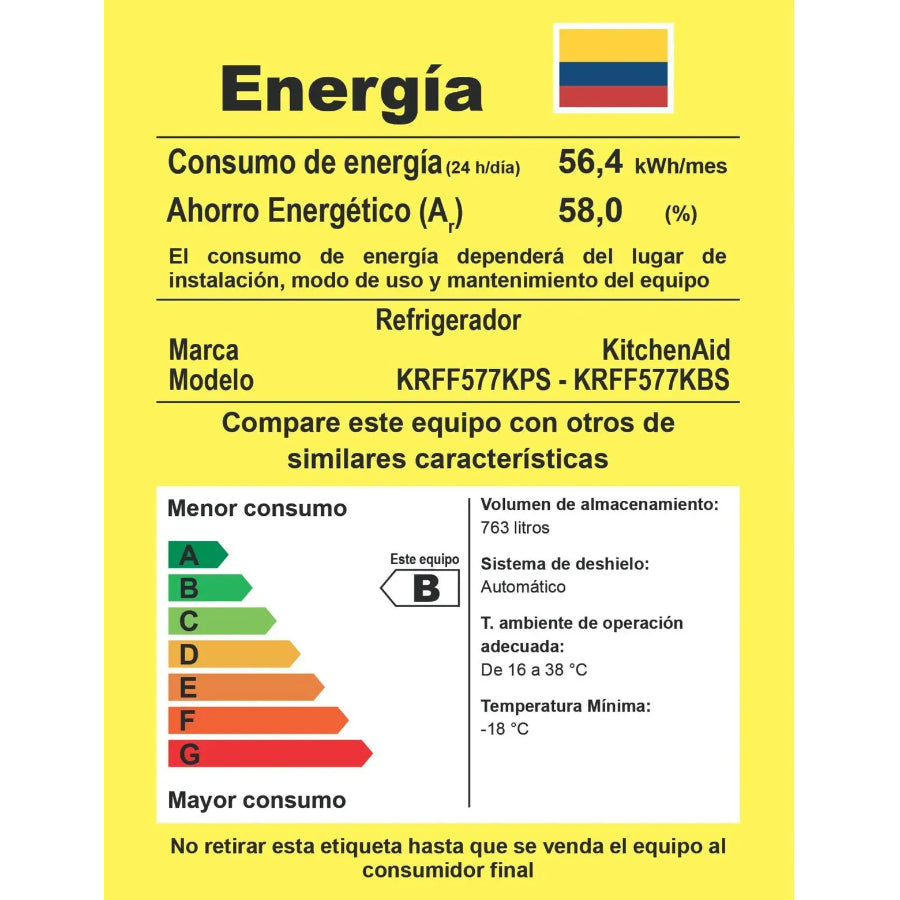 Refrigerador Puerta Francesa Con Dispensador Hielo y Agua Kitchenaid Color Negro 760Lts