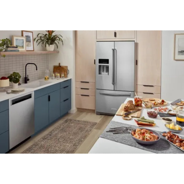 Refrigerador Kitchenaid de 26,8 pies cúbicos con puerta francesa y profundidad estándar, con dispensador exterior de hielo y agua