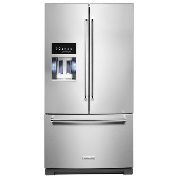 Refrigerador Kitchenaid de 26,8 pies cúbicos con puerta francesa y profundidad estándar, con dispensador exterior de hielo y agua