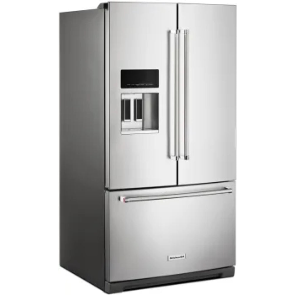 Refrigerador Kitchenaid de 26,8 pies cúbicos con puerta francesa y profundidad estándar, con dispensador exterior de hielo y agua