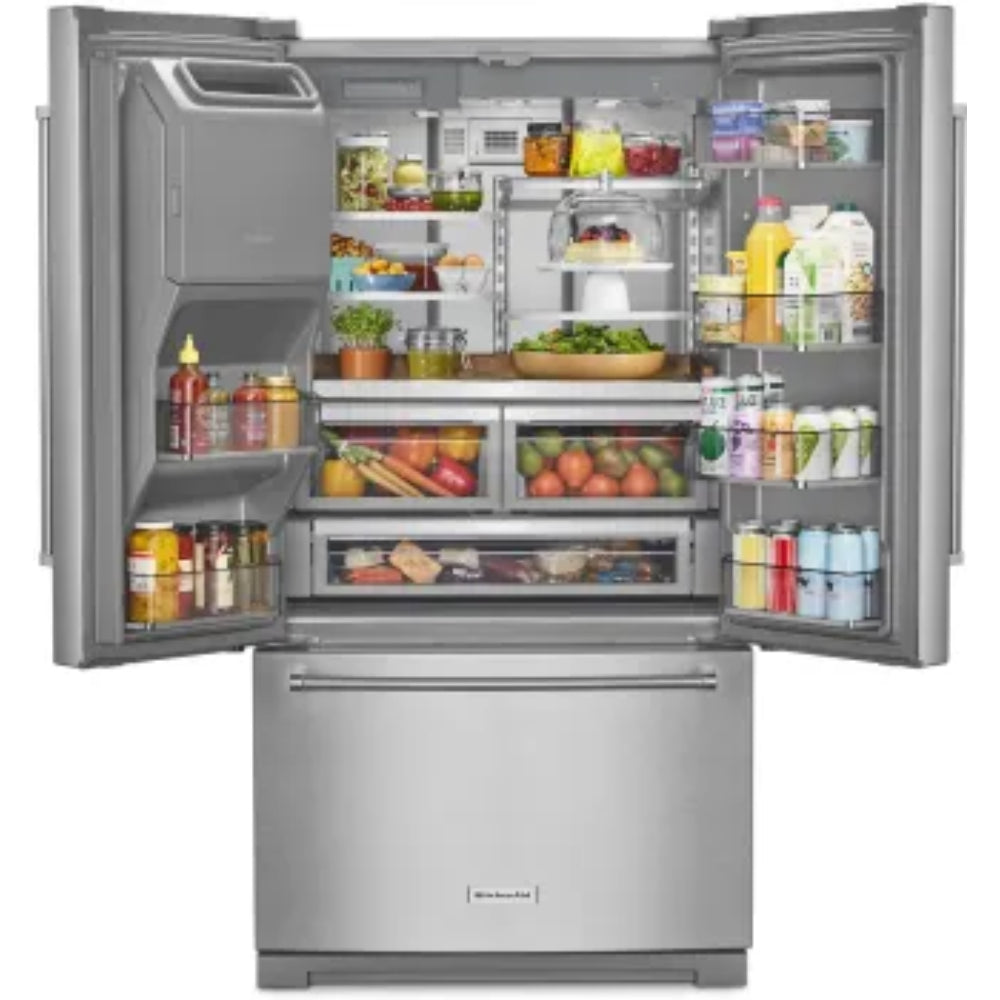 Refrigerador Kitchenaid de 26,8 pies cúbicos con puerta francesa y profundidad estándar, con dispensador exterior de hielo y agua