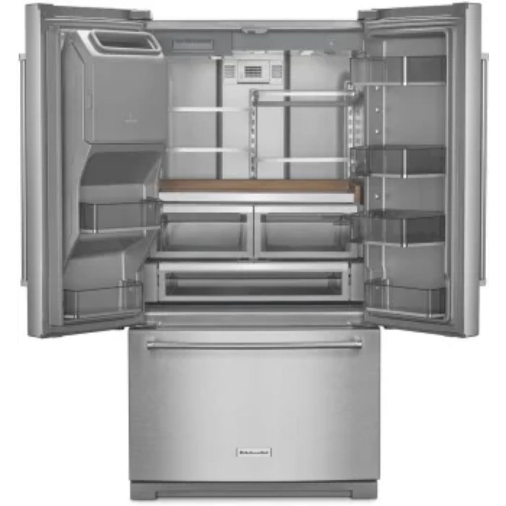 Refrigerador Kitchenaid de 26,8 pies cúbicos con puerta francesa y profundidad estándar, con dispensador exterior de hielo y agua