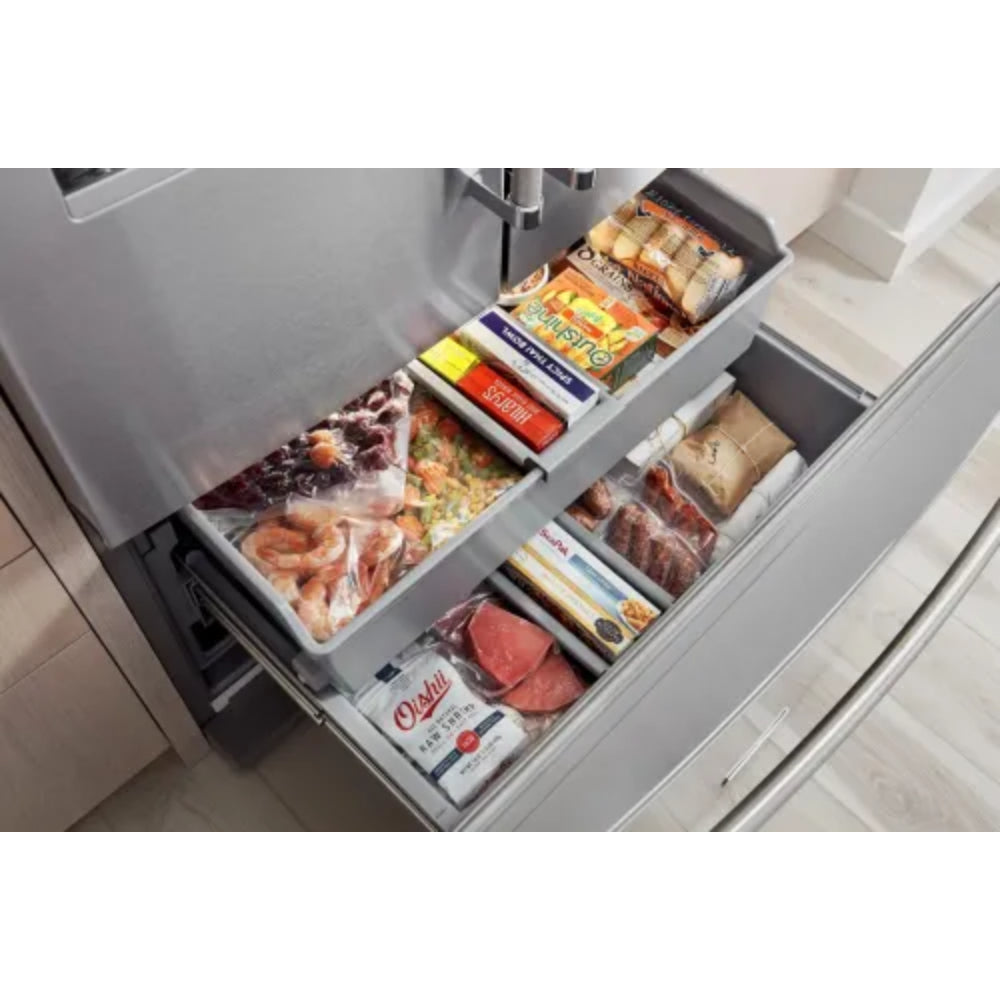 Refrigerador Kitchenaid de 26,8 pies cúbicos con puerta francesa y profundidad estándar, con dispensador exterior de hielo y agua