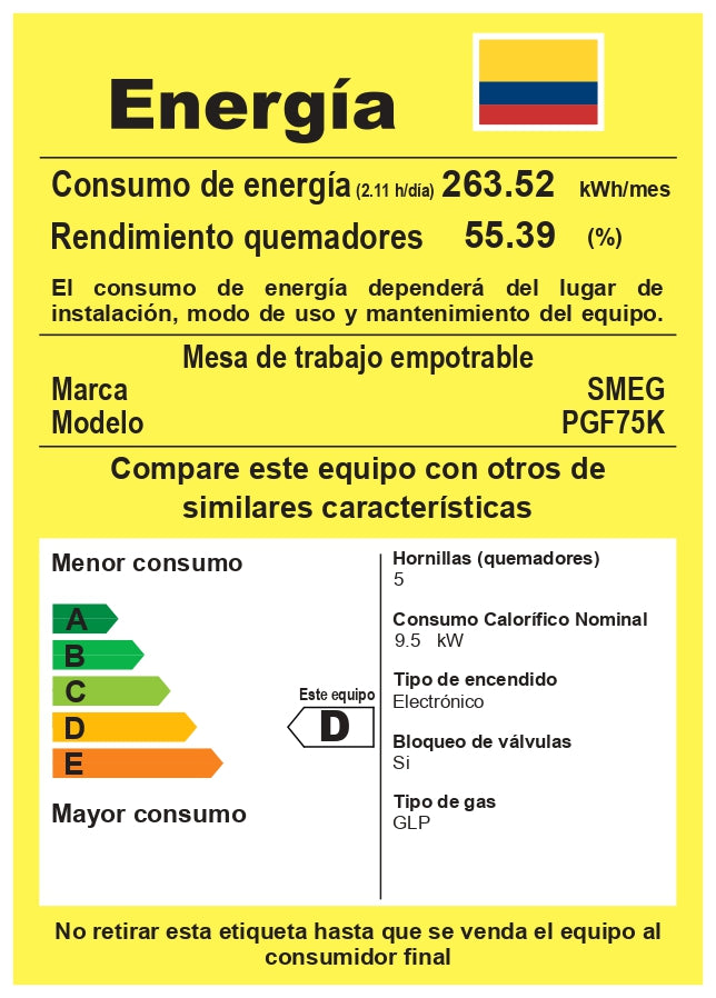 Estufa a Gas 5 puestos Smeg 70 cm