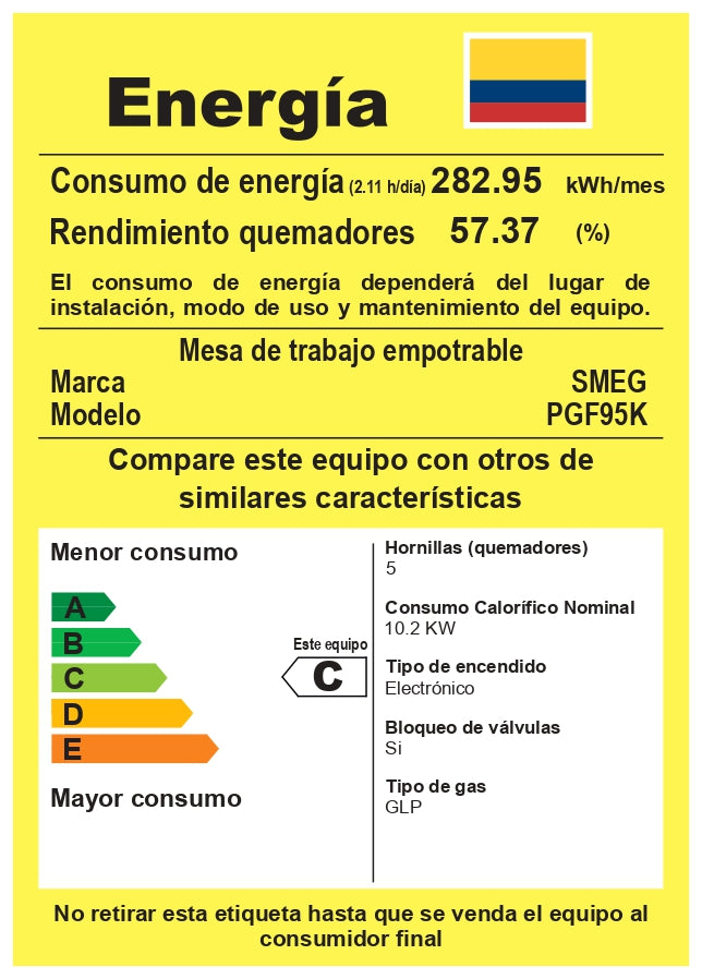 Cubierta a Gas 5 puestos Smeg 90 cm