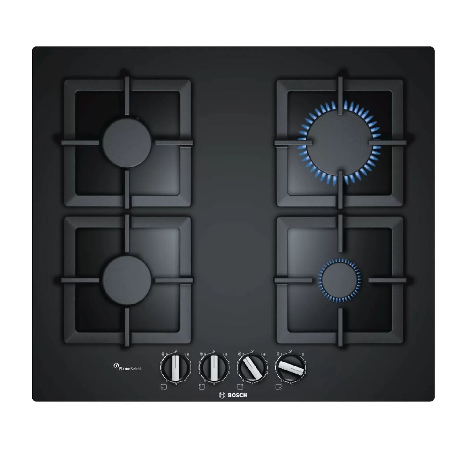 Estufa de gas vidrio negro 60cm 9 niveles de llama parrillas en hierro pot:7.500w conexión:220v/60hz