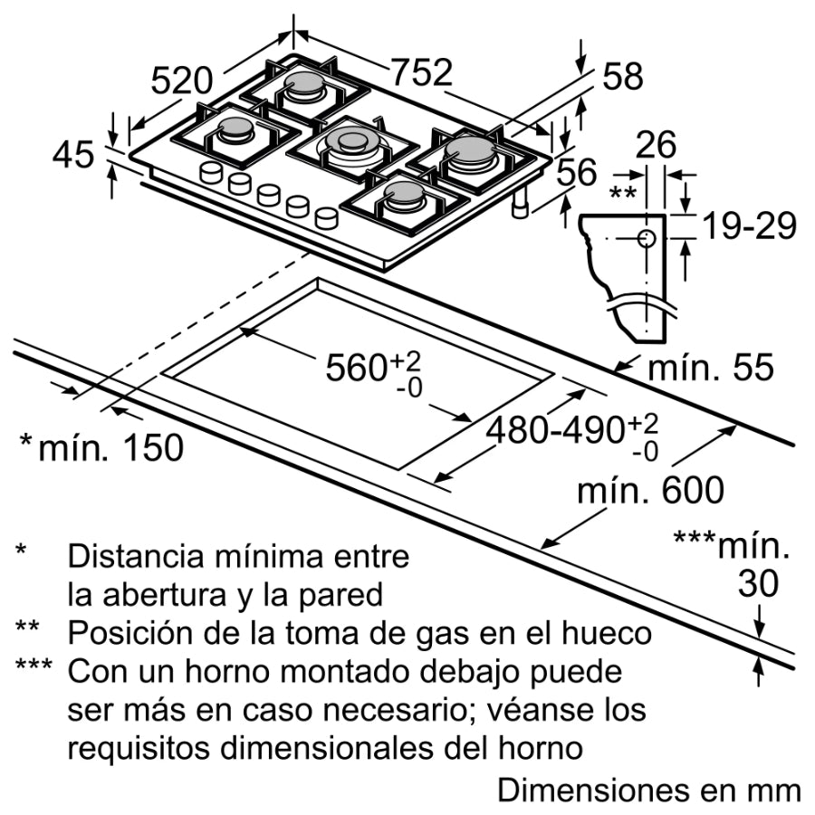Estufa a Gas Bosch 75cm Cristal Templado