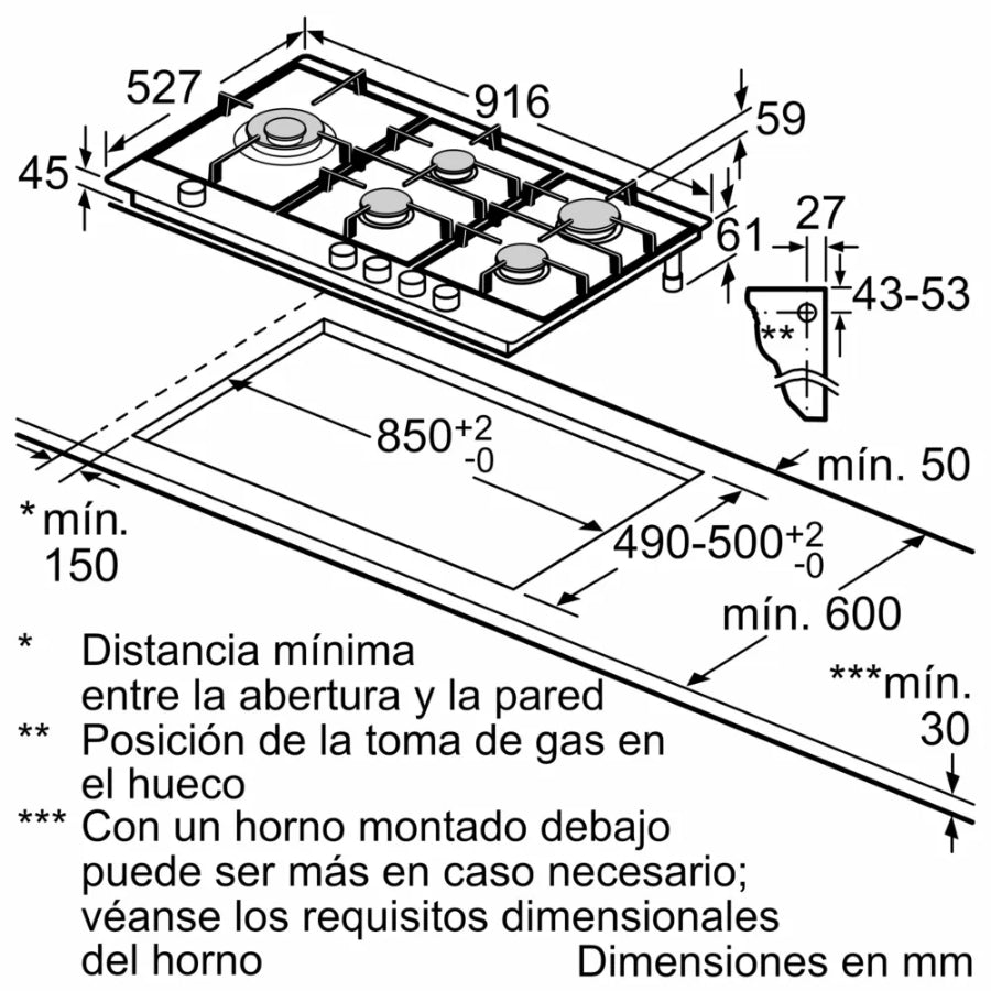 Estufa A Gas Bosch En Vidrio 90cm PRS9A6D70