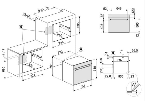 horno eléctrico empotrable Smeg línea Clásica 76cm