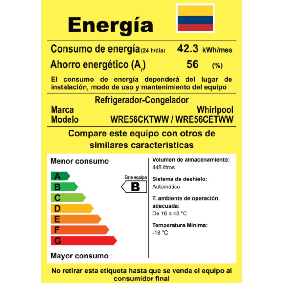Nevera Congelador Interior Xpert Inverter Whirlpool Color Negro 450Lts