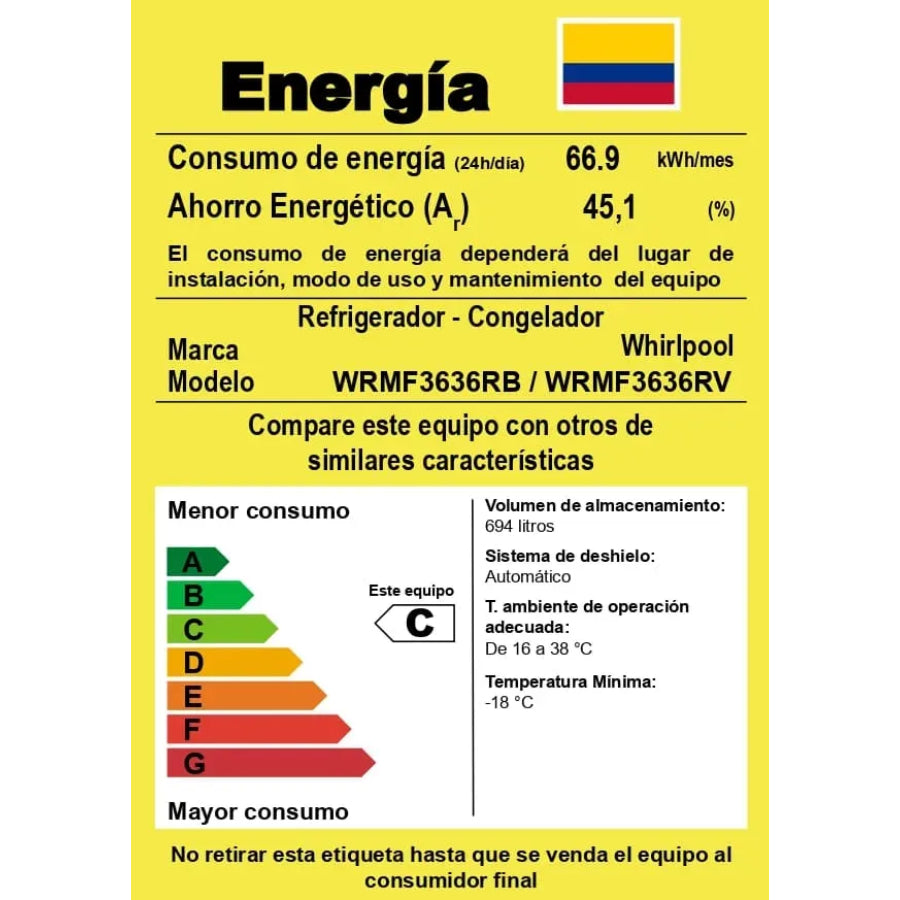Refrigerador Puerta Francesa Xpert Energy Saver Whirlpool Color Negro 694Lts