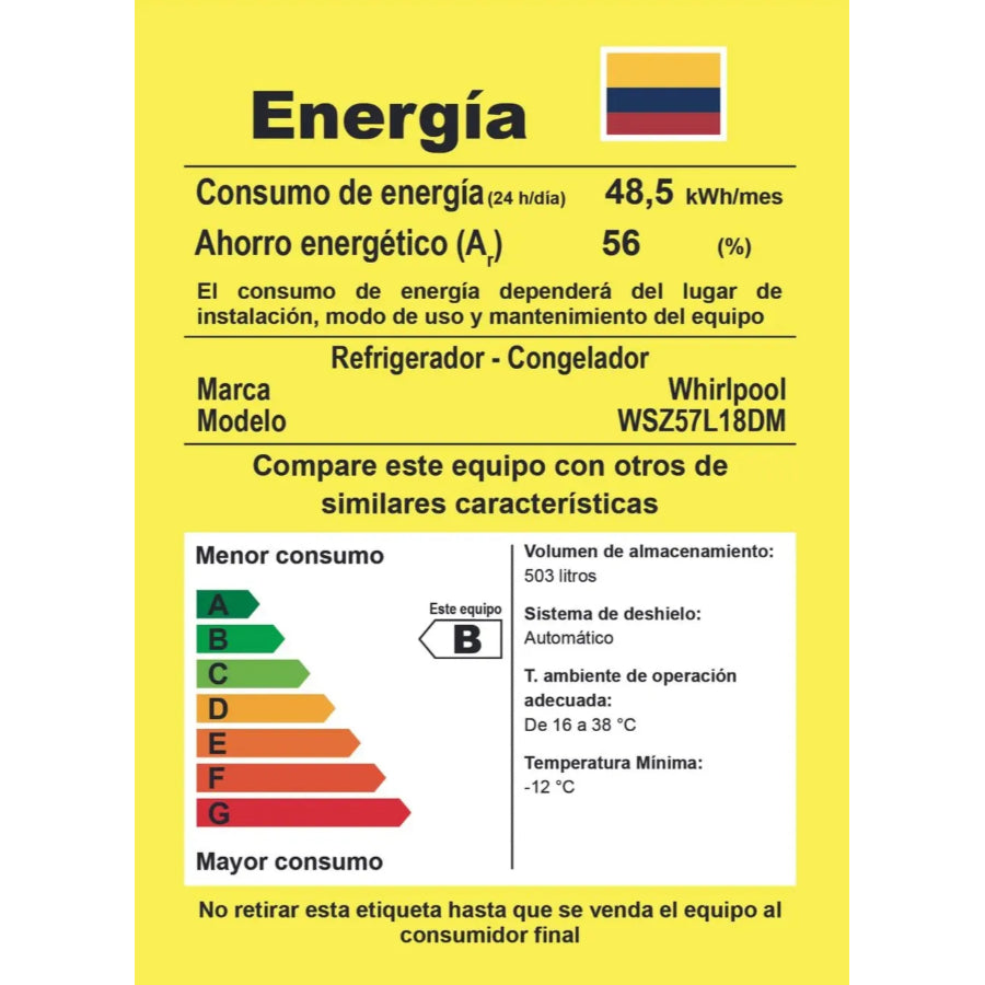 Congelador Bisagra Izquierda Sidekick Whirlpool Color Gris 503Lts