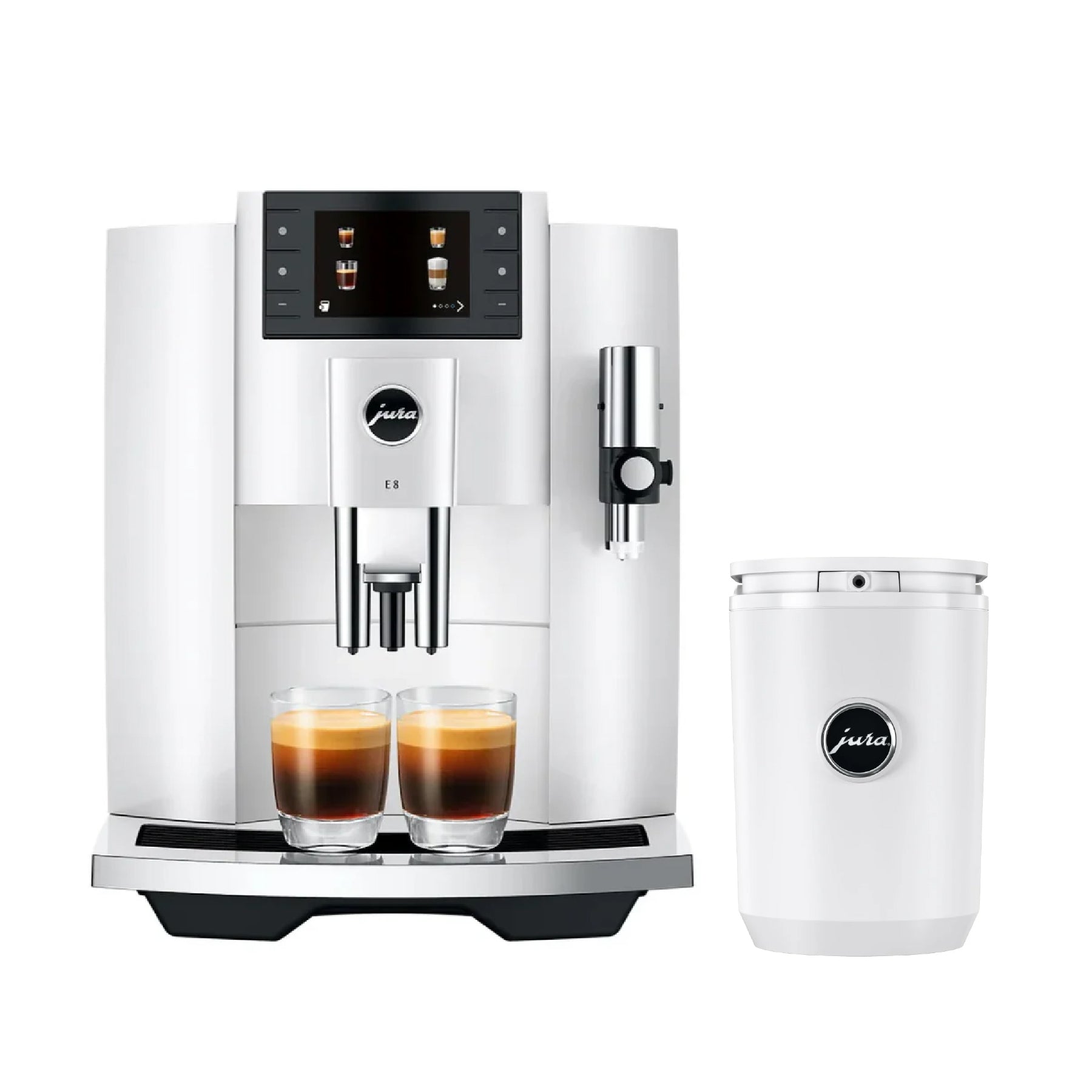 COMBO JURA, Maquina De Café E8 Piano Color Blanco + Nevera Cool Control Color Blanco 0.6Lts