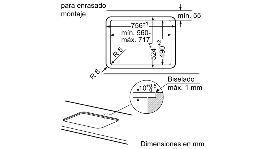 Serie 6 Placa de gas 75 cm Vidrio templado, Negro