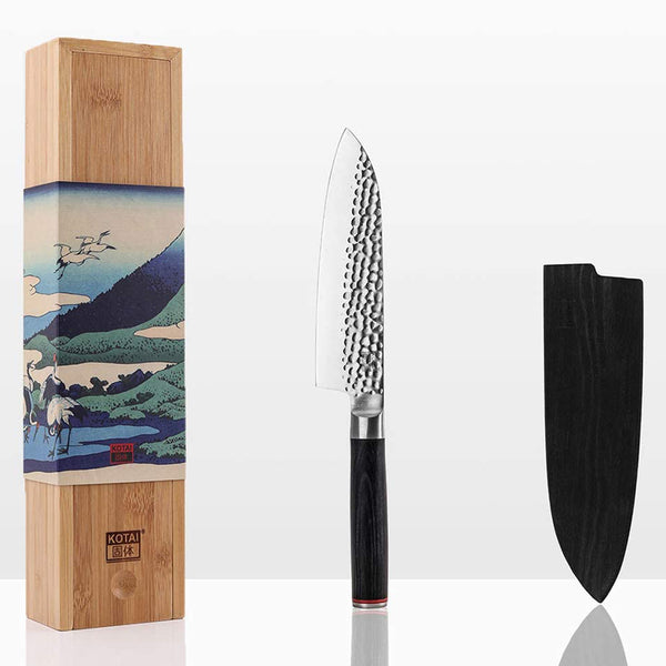 Kotai Bunka Santoku cuchillo de acero inoxidable con mango de madera de ébano, 6.6 pulgadas - LACUISINEAPPLIANCES.CO