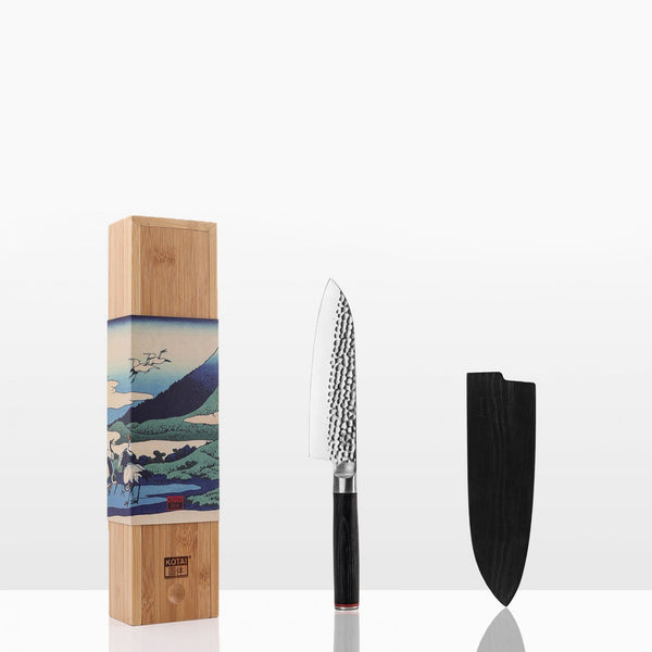 Kotai cuchillo Santoku de acero inoxidable con mango de madera de Pakkawood negro, 7 pulgadas - LACUISINEAPPLIANCES.CO